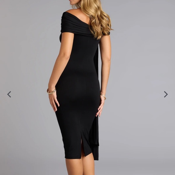 Off-Shoulder Black Midi Dress - Picture 2 of 5